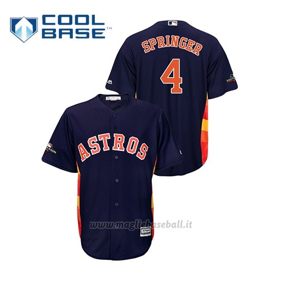 Maglia Baseball Uomo Houston Astros 4 Ge Orge Springer 2019 Postseason Cool Base Blu